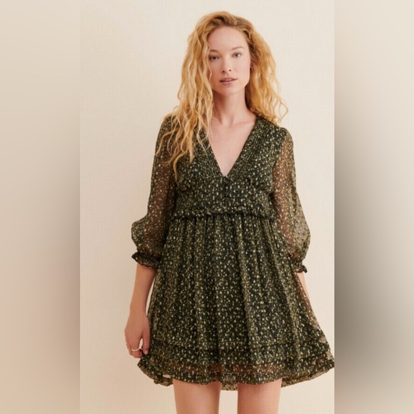 Urban Outfitters green Cheetah Print Chiffon Mini Dress size small - Picture 1 of 9